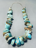 249 Grams Vintage Native American Navajo Chunk Green Turquoise Sterling Silver Necklace-Nativo Arts