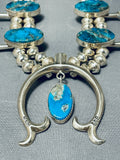 Rare Gilbert Turquoise Vintage Native American Navajo Sterling Silver Squash Blossom Necklace-Nativo Arts