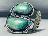 Gorgeous Vintage Native American Navajo 2 Huge Royston Turquoise Sterling Silver Bracelet-Nativo Arts