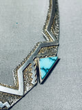 Native American Important Very Rare Mine Vintage Turquoise Sterling Silver Necklace-Nativo Arts