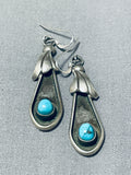 Elegant Vintage Native American Navajo Old Kingman Turquoise Sterling Silver Earrings-Nativo Arts