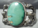Early Vintage Native American Navajo Repoussed Sterling Silver Green Turquoise Bracelet-Nativo Arts