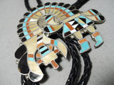 Museum Vintage Native American Zuni Turquoise Sterling Silver Turquoise Bolo Tie Inlay-Nativo Arts