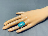 Gigantic Native American Navajo Signed Kingman Turquoise Sterling Silver Ring-Nativo Arts