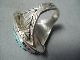 Native American Important Frnacisco Gomez Sterling Silver Hand Carved Turquoise Ring-Nativo Arts