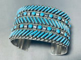 One Of The Best Vintage Native American Zuni Slanted Turquoise Sterling Silver Bracelet-Nativo Arts