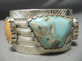 Important Heavy Vintage Native American Navajo Carico Lake Turquoise Stelring Silver Bracelet-Nativo Arts