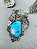 5 Tiered Vintage Native American Navajo Turquoise Sterling Silver Leaf Necklace-Nativo Arts