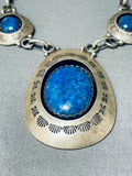 Signed Goodluck Family Vintage Native American Navajo Lapis Sterling Silver Necklace-Nativo Arts