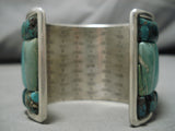 One Of The Biggest Vintage Green Inlay Turquoise Sterling Silver Bracelet Old-Nativo Arts