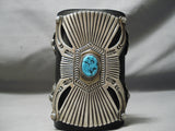 Detailed Towering Vintage Native American Navajo Blue Turquoise Sterling Silver Ketoh Bracelet-Nativo Arts