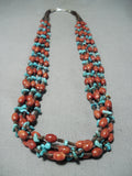 Native American Tremendous Santo Domingo 5 Strand Turquoise Coral Sterling Silver Necklace-Nativo Arts