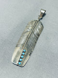 Detailed Vintage Native American Navajo Long Detailed Turquoise Sterling Silver Pendant-Nativo Arts