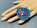 Awesome Native American Navajo Mojave Turquoise Synth Opal Sterling Silver Huge Heart Ring-Nativo Arts