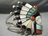 Important Detailed Vintage Native American Zuni Turquoise Sterling Silver Chief Bracelet-Nativo Arts