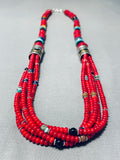 Authentic Singer Native American Navajo Coral Sterling Silver Turquoise Necklace-Nativo Arts