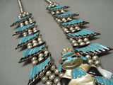 Native American Best Vintage Navajo Turquoise Kachina Sterling Silver Squash Blossom Necklace-Nativo Arts