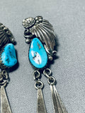 Incredible Native American Navajo Morenci Turquoise Sterling Silver Pendant Earrings-Nativo Arts