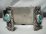 Authentic Extremely Vintage Native American Navajo Turquoise Megeladon Sterling Silver Bracelet-Nativo Arts