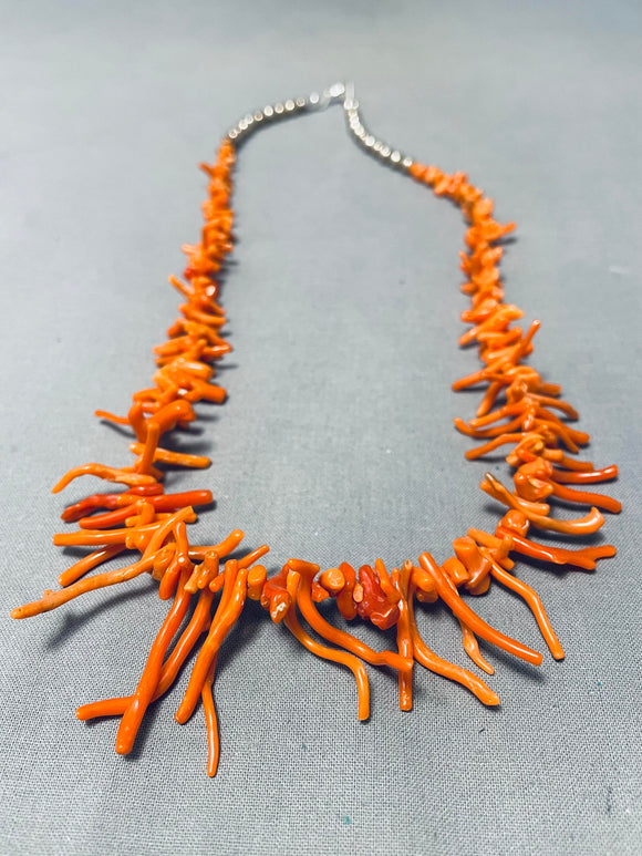 Native American Astonishing Vintage Santo Domingo Coral Sterling Silver Necklace-Nativo Arts