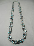 Rare Wrap Around Native American Navajo Turquoise Sterling Silver Wrap Around Bead Necklace-Nativo Arts