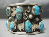 Colossal Native American Navajo Ancient Petroglyph Turquoise Sterling Silver Bracelet-Nativo Arts