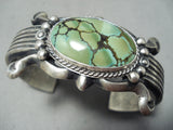For Large Wrist Heavy Vintage Native American Navajo Green Turquoise Sterling Silver Bracelet-Nativo Arts