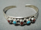 Baby Very Small Vintage Native American Navajo Turquoise Coral Sterling Silver Bracelet-Nativo Arts