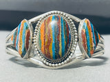 Very Rare Vintage Native American Navajo Rainbow Calsilica Sterling Silver Bracelet-Nativo Arts