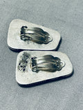 Very Important Vintage Native American Navajo Lander Blue Turquoise Sterling Silver Earrings-Nativo Arts