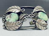 Rare Royston Turquoise Early Vintage Native American Navajo Sterling Silver Leaf Bracelet-Nativo Arts