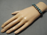 Museum Vintage Native American Navajo Squared Crow Springs Turquoise Sterling Silver Bracelet-Nativo Arts