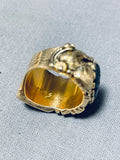 Native American Lander Blue Turquoise Vintage 14k Gold Richard Tsosie Inlay Turquoise Ring-Nativo Arts
