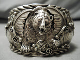 Best Vintage Native American Navajo Sterling Silver Bear Bracelet Huge Old-Nativo Arts