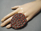 One Of The Biggest Ever Navajo Coral Sterling Silver Native American Ring-Nativo Arts