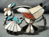 Rare Larger Vintage Native American Navajo Bird Turquoise Inlay Sterling Silver Bracelet Old-Nativo Arts
