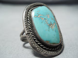 Wonderful Vintage Native American Navajo Blue Gem Turquoise Sterling Silver Ring Old-Nativo Arts