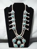 Women's Vintage Native American Navajo Turquoise Sterling Silver Squash Blossom Necklace-Nativo Arts