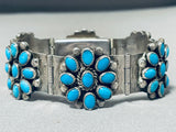 Native American Flower Turquoise Vintage Navajo Sterling Silver Charm Link Bracelet-Nativo Arts