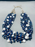 Native American Important Rye Whitegoat Lapis Freshwater Pearl Heishi Necklace-Nativo Arts