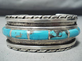 Heavy Vintage Native American Navajo Blue Diamond Turquoise Sterling Silver Bracelet-Nativo Arts