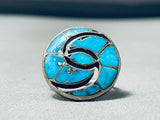 Twirling Turquoise Vintage Native American Zuni Sterling Silver Ring Old-Nativo Arts