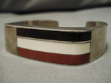 Impressive Vintage Native American Navajo Rare Inlay Sterling Silver Bracelet Old-Nativo Arts