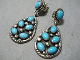 Authentic Vintage Native American Navajo Domed Turquoise Sterling Silver Earrings-Nativo Arts