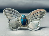 Whimsical Vintage Native American Navajo Bisbee Turquoise Sterling Silver Butterfly Ring-Nativo Arts