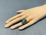 Important Vintage Native American Navajo Sonoran Gold Turquoise Sterling Silver Ring-Nativo Arts