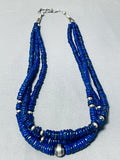 One Of The Best Native American Navajo Lapis Sterling Silver Necklace-Nativo Arts