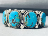 Awesome Native American Navajo Signed 5 Red Mountain Turquoise Sterling Silver Bracelet-Nativo Arts