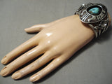 Huge Heavy Vintage Native American Navajo Sterling Silver Shield Turquoise Bracelet Old-Nativo Arts