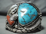 One Of The Best Vintage Native American Navajo Turquoise Coral Sterling Silver Bracelet-Nativo Arts